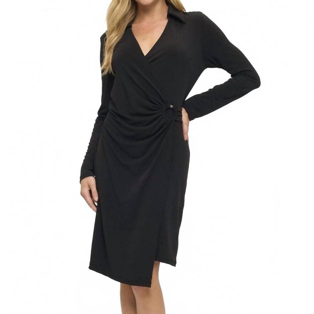 NEW ARIELLA ring detail wrap dress in black